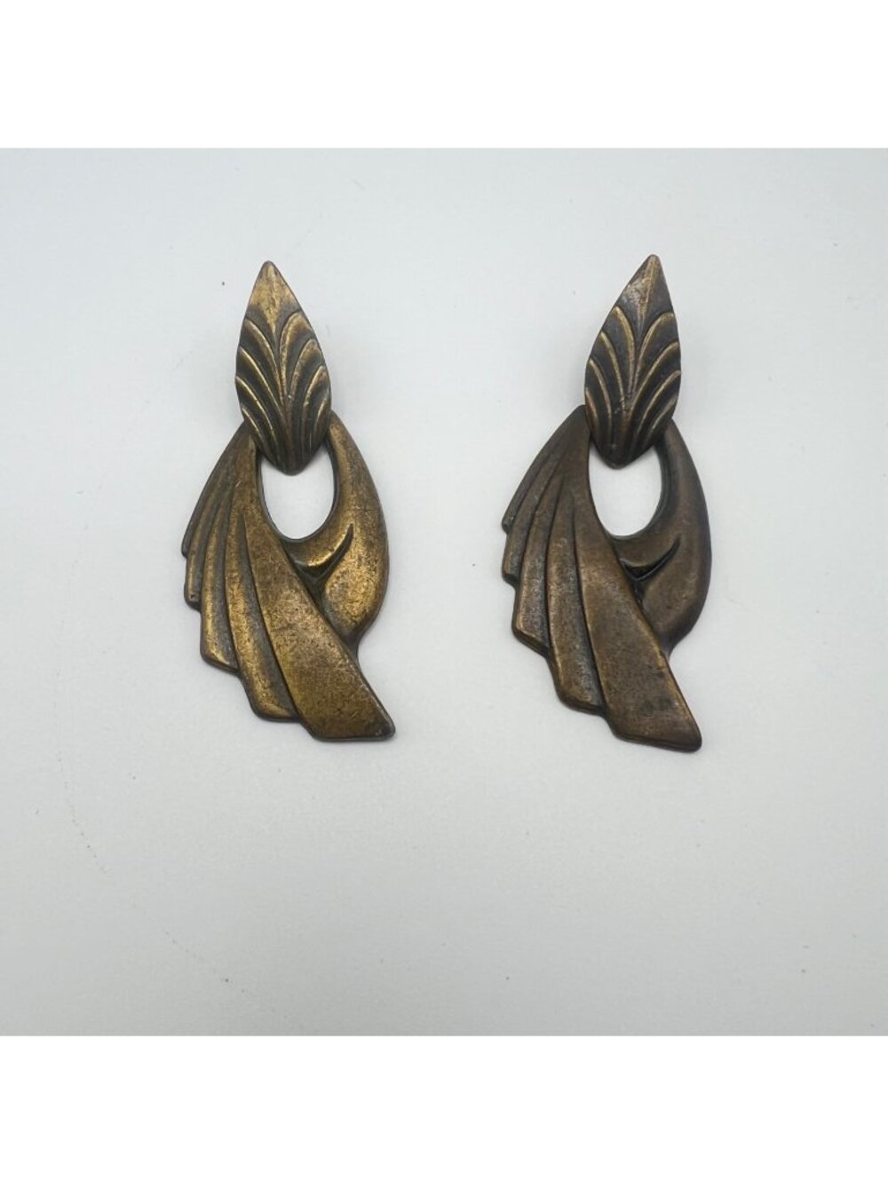 Brass Art Deco Style Hinged Earrings 2.5" Dangle Sculptural Modernist Statement